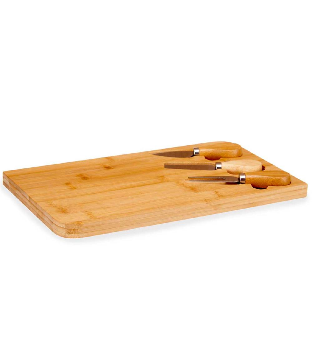 Wadiga Plateau à Fromages En Bambou Et Ses 3 Couteaux De Service 19x34x1.8cm