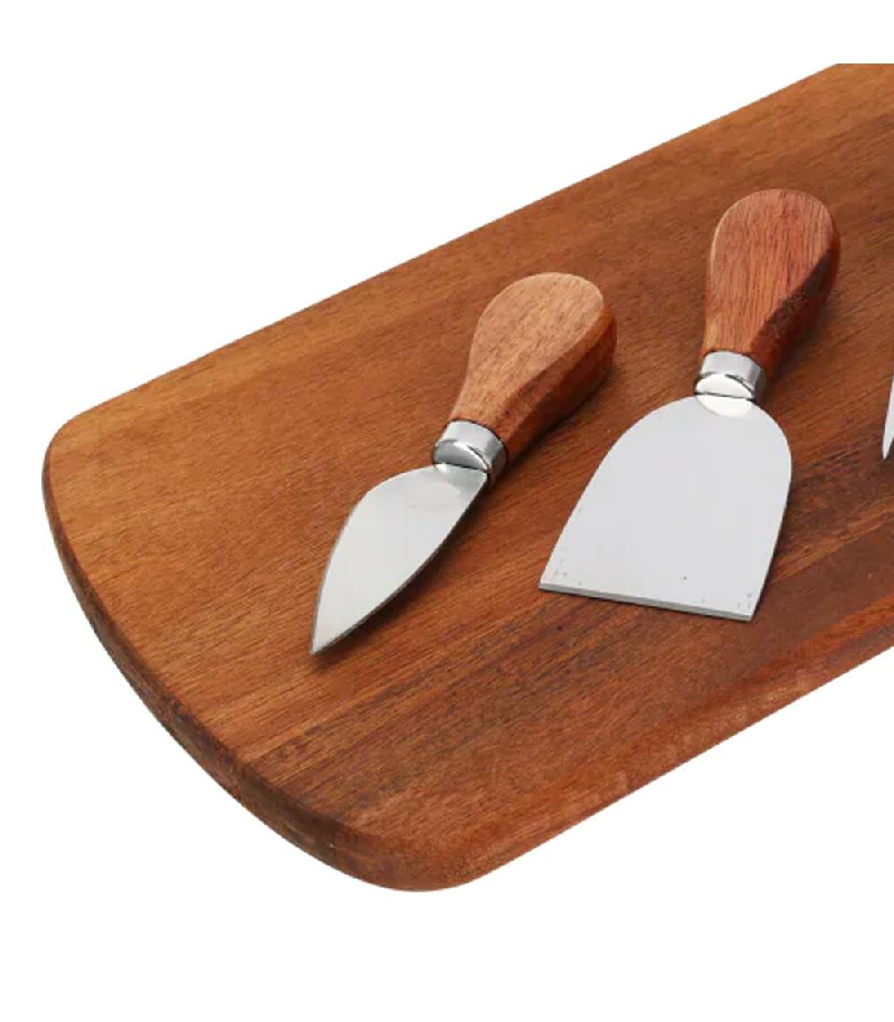 Wadiga Plateau à Fromages En Bois Et Ses 3 Couteaux De Service