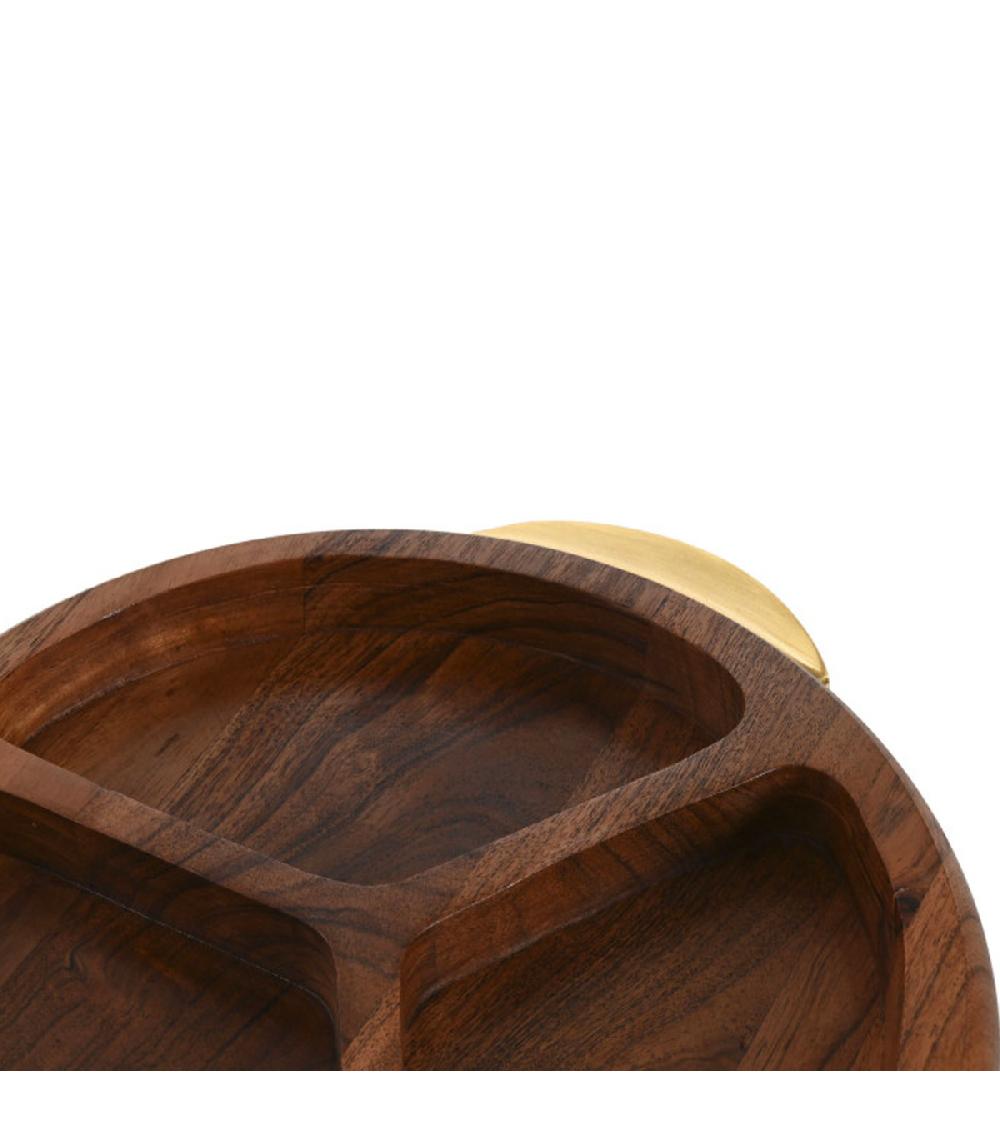 Wadiga Plateau Apéritif En Bois D'acacia Et Inox Doré 35x30.5x4.5cm