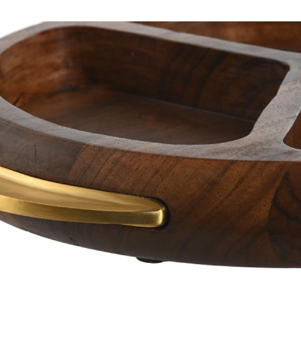 Wadiga Plateau Apéritif En Bois D'acacia Et Inox Doré 35x30.5x4.5cm