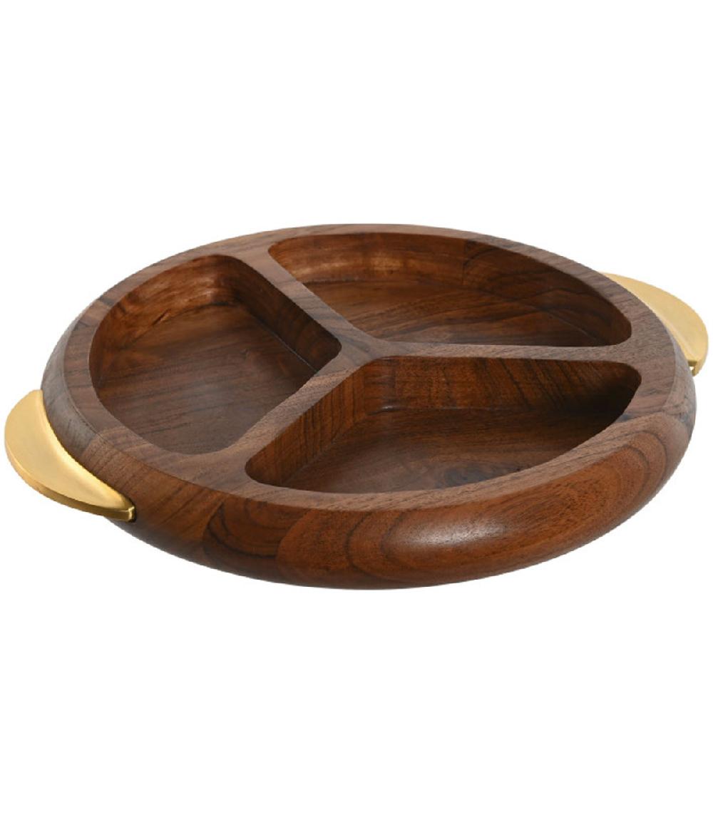 wadiga Plateau apéritif en bois d'acacia et inox doré 35x30.5x4.5cm