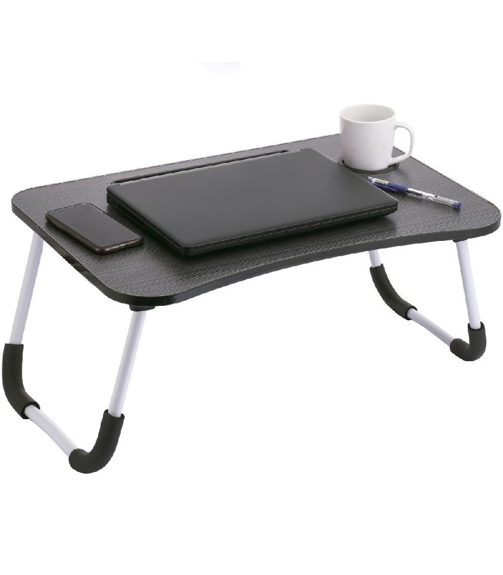 Wadiga Plateau De Lit Bois Noir Et Métal Blanc Pour Ordinateur Portable 60x40x26cm