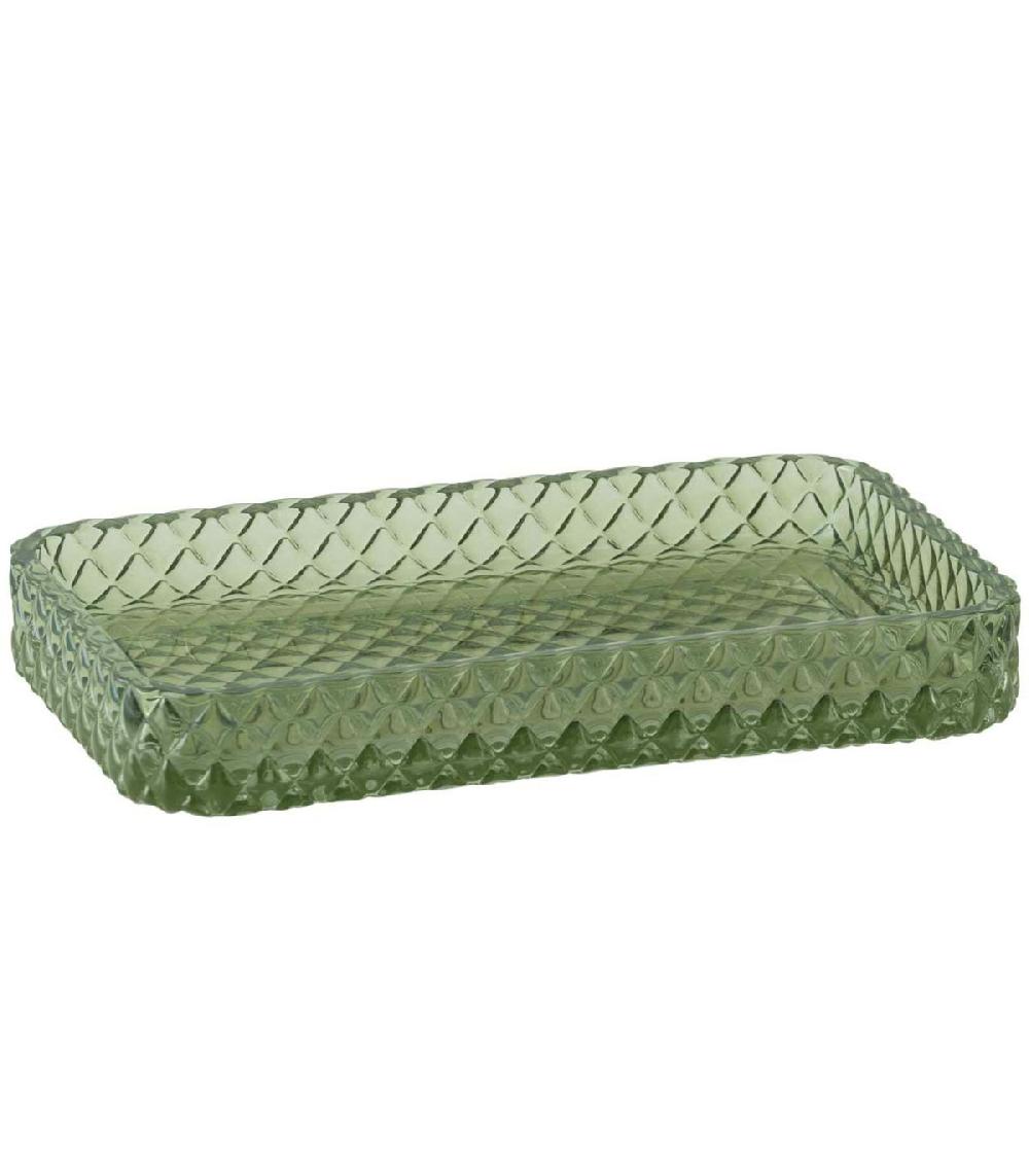 wadiga Plateau de présentation salle de Bain verre diamant vert 22.5x13.5x3cm
