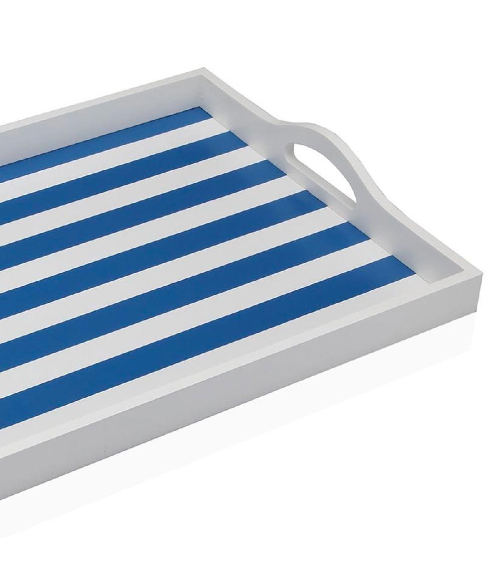 Wadiga Plateau De Service Blanc Et Rayures Bleues 45x30x5cm