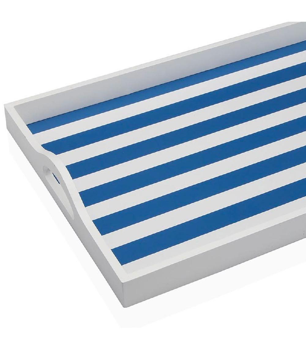 Wadiga Plateau De Service Blanc Et Rayures Bleues 45x30x5cm