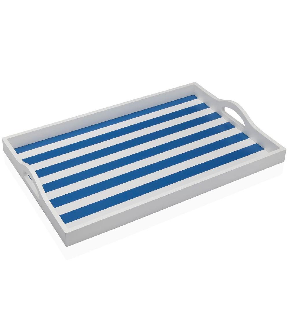 wadiga Plateau de service blanc et rayures bleues 45x30x5cm