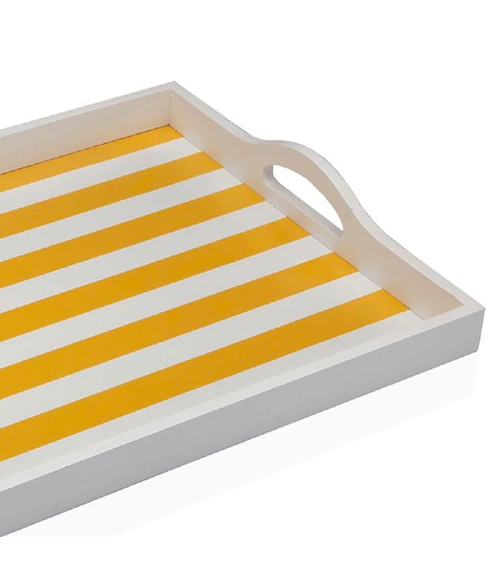 Wadiga Plateau De Service Blanc Et Rayures Jaunes 45x30x5cm