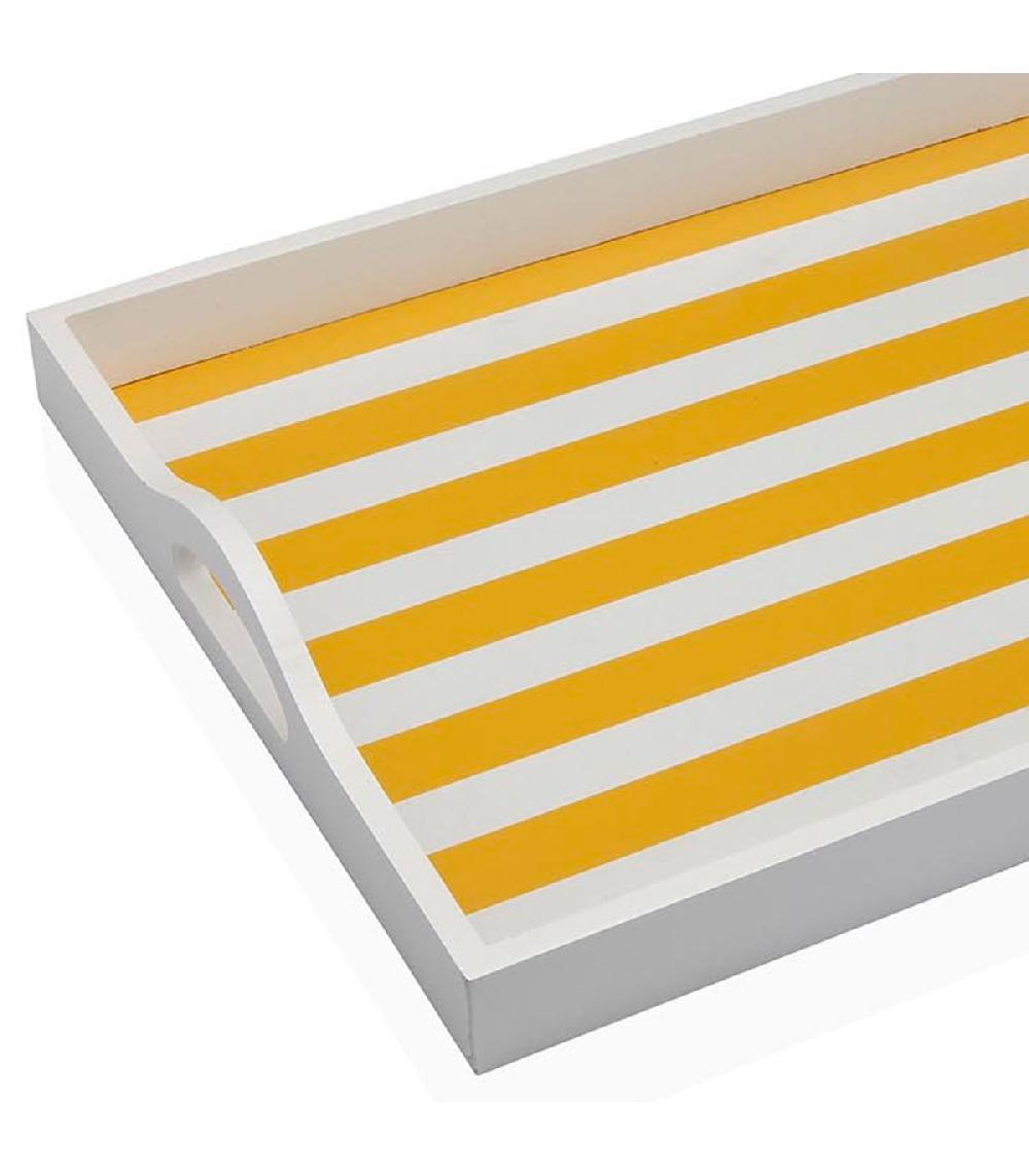 Wadiga Plateau De Service Blanc Et Rayures Jaunes 45x30x5cm
