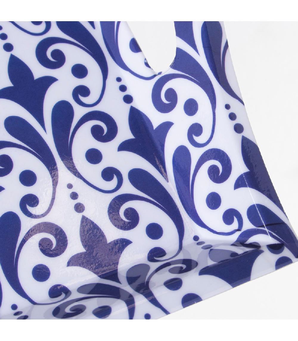 Wadiga Plateau De Service Bleu Et Blanc Arabesques 44x31x5cm