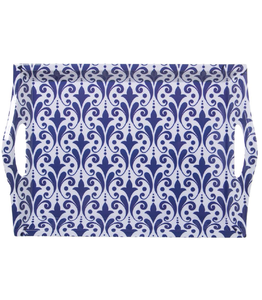 wadiga Plateau de service bleu et blanc arabesques 44x31x5cm