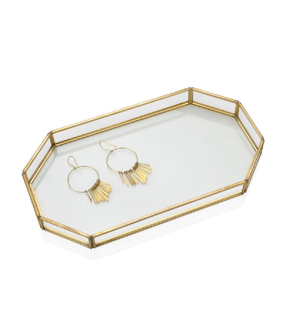 Wadiga Plateau Décoratif En Laiton Doré Et Verre - 27x16x3cm