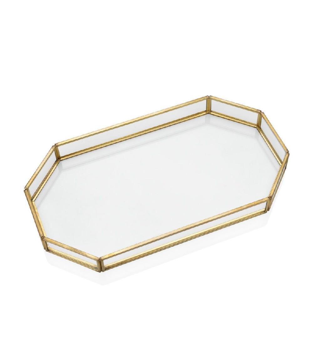 Wadiga Plateau Décoratif En Laiton Doré Et Verre - 27x16x3cm
