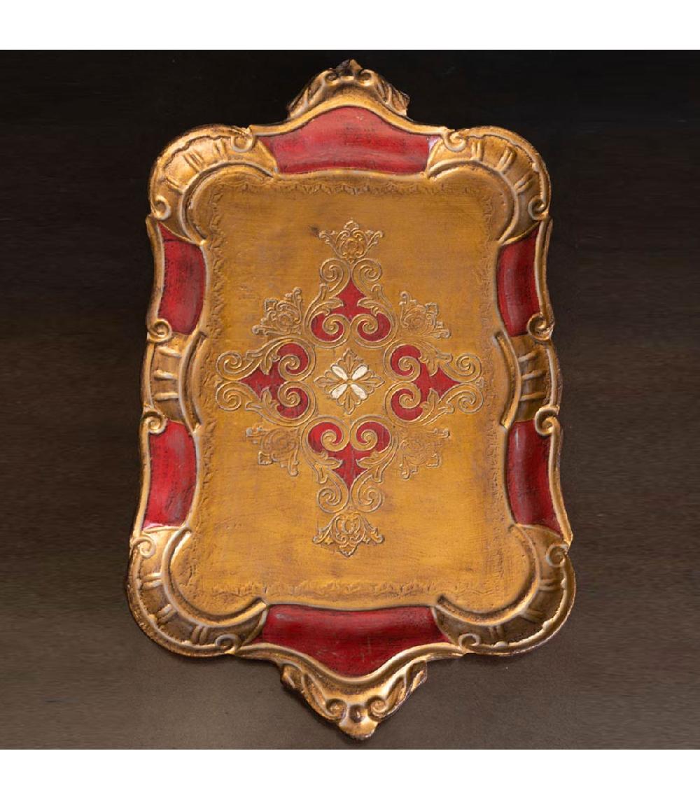 Wadiga Plateau Décoratif Rouge Et Or En Résine 36.5x21.5cm