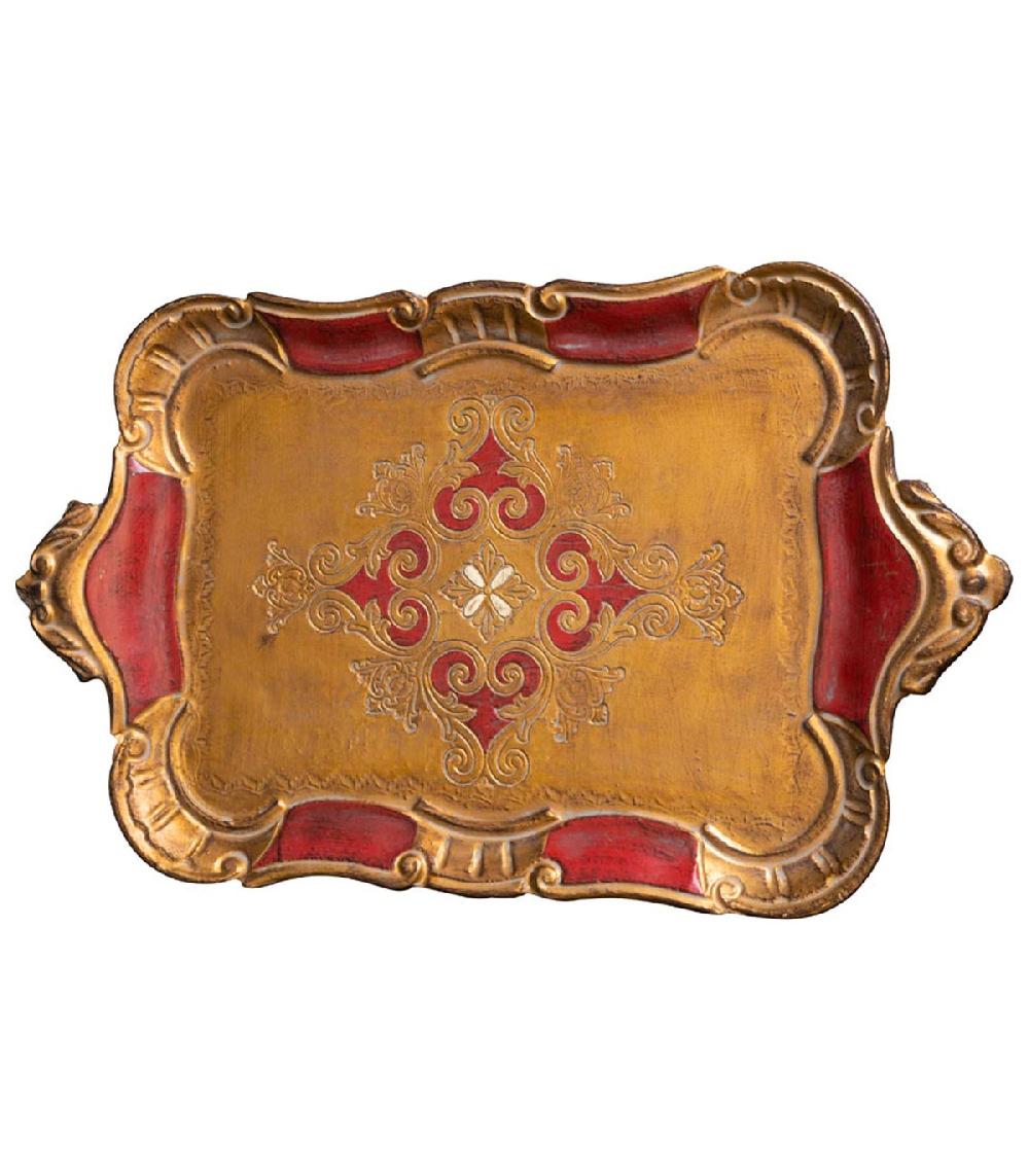 wadiga Plateau décoratif rouge et or en résine 36.5x21.5cm