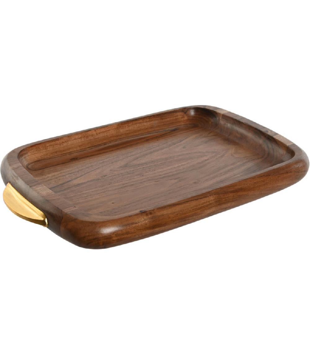 Wadiga Plateau En Bois D'acacia Et Inox Doré 46x28x4.5cm