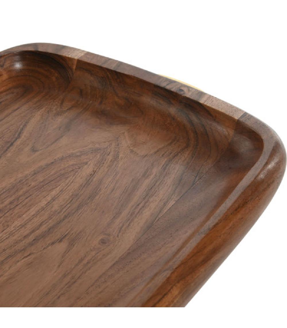Wadiga Plateau En Bois D'acacia Et Inox Doré 46x28x4.5cm