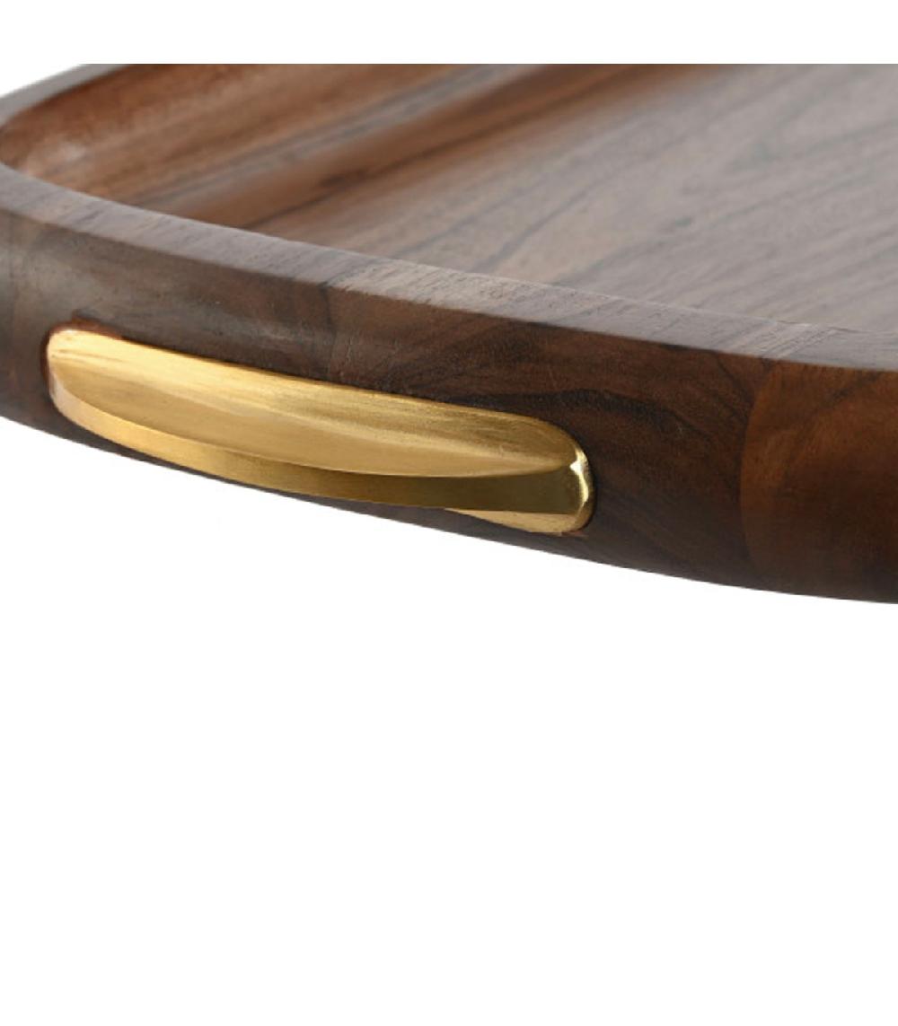 Wadiga Plateau En Bois D'acacia Et Inox Doré 46x28x4.5cm