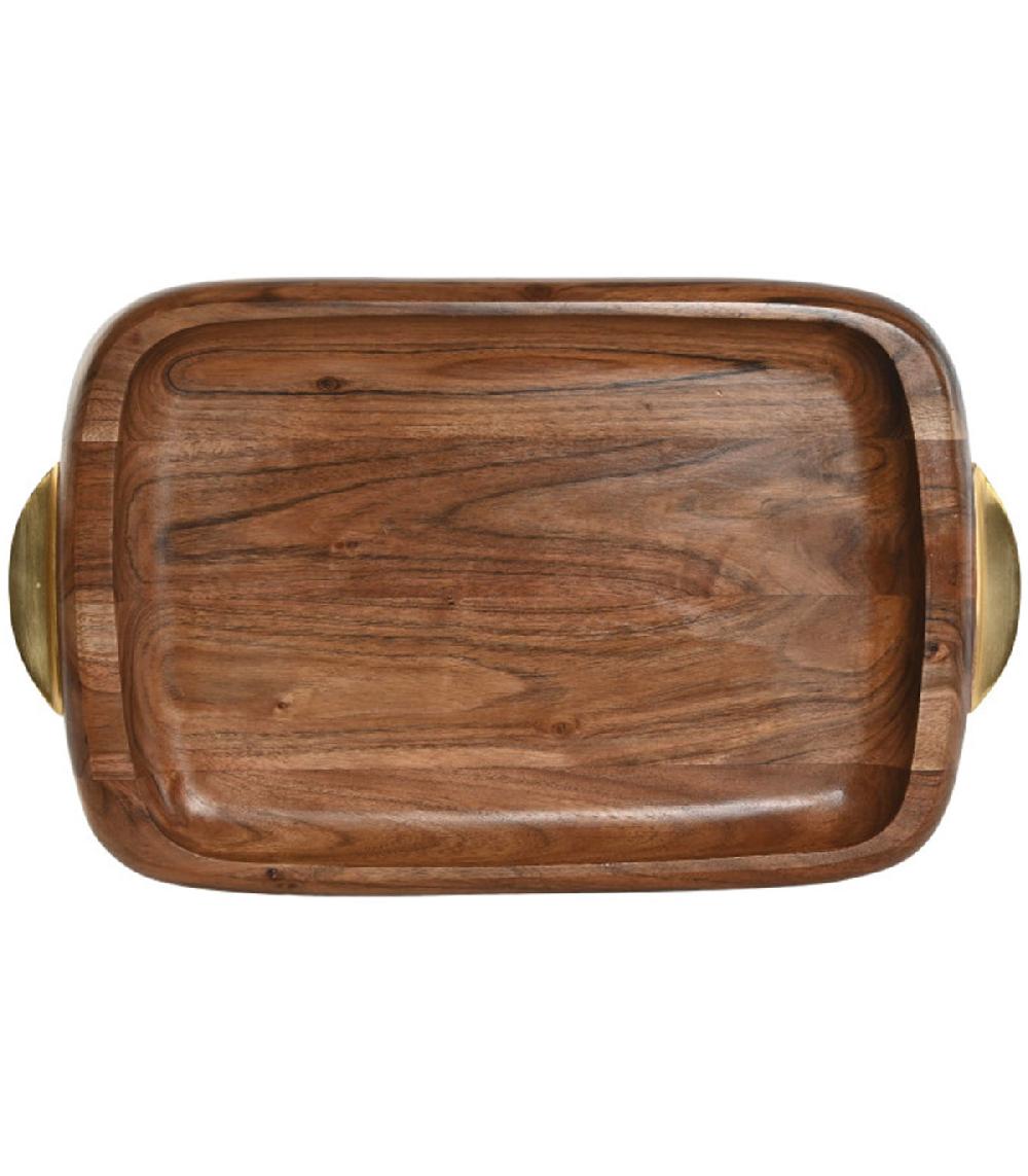 wadiga Plateau en bois d'acacia et inox doré 46x28x4.5cm