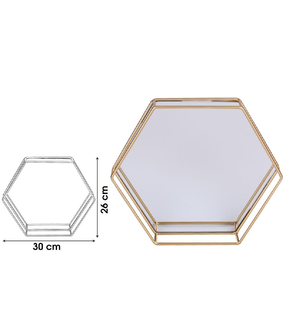 Wadiga Plateau En Métal Doré Et Miroir Polygone - 30x26x5cm