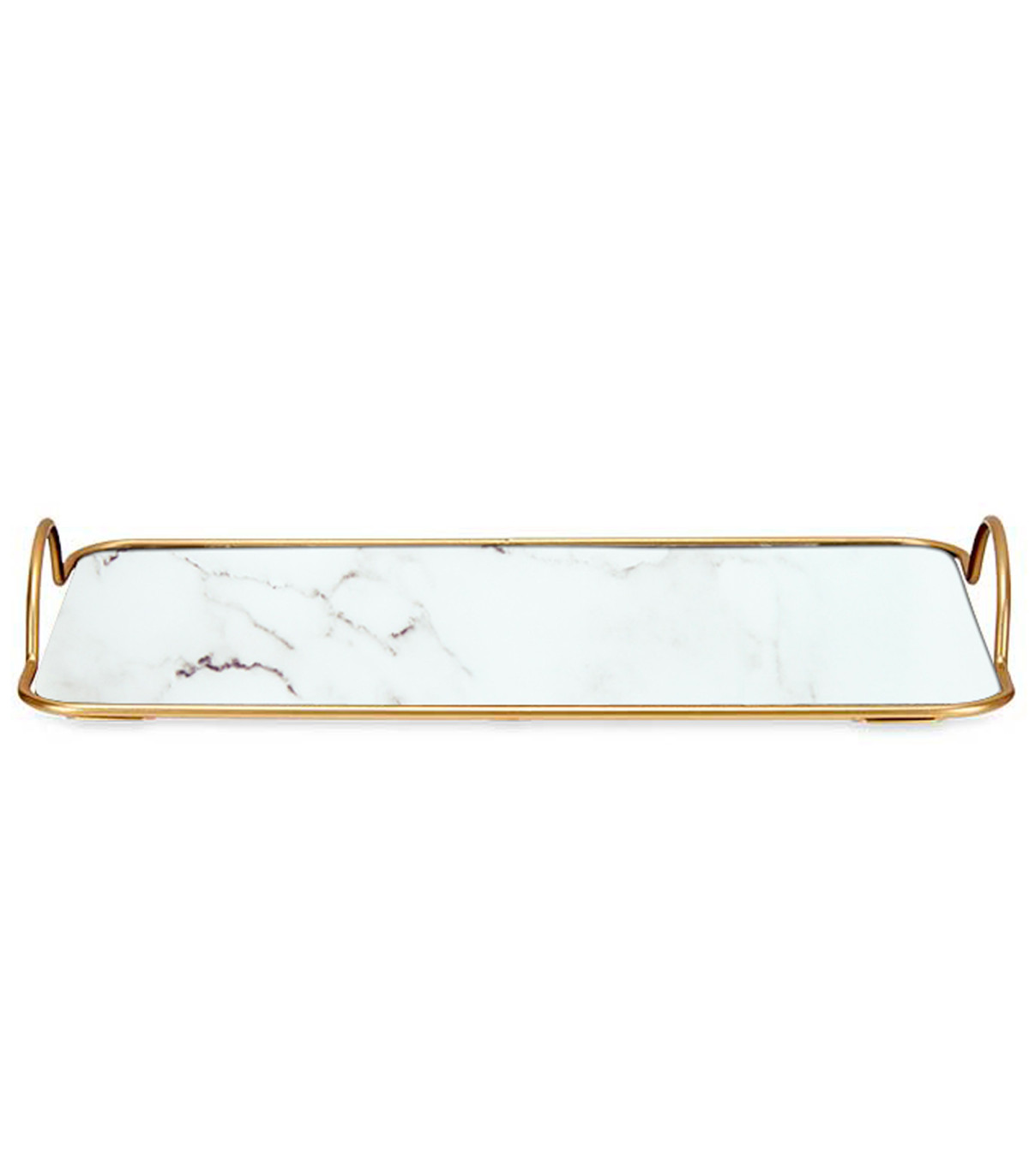Wadiga Plateau En Métal Doré Et Verre Effet Marbre Blanc 20x35x4.5cm