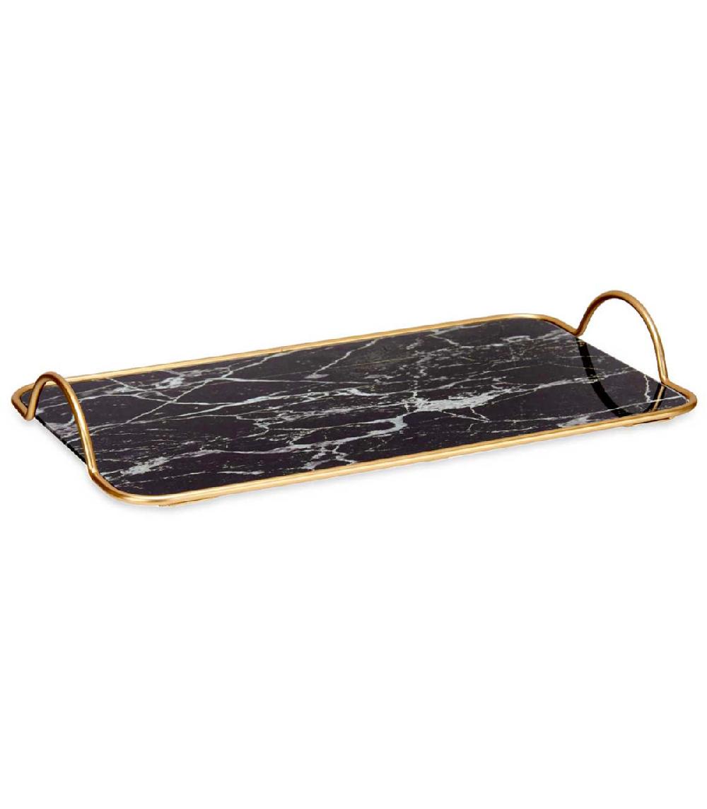 wadiga Plateau en métal doré et verre effet marbre noir 20x35x4.5cm