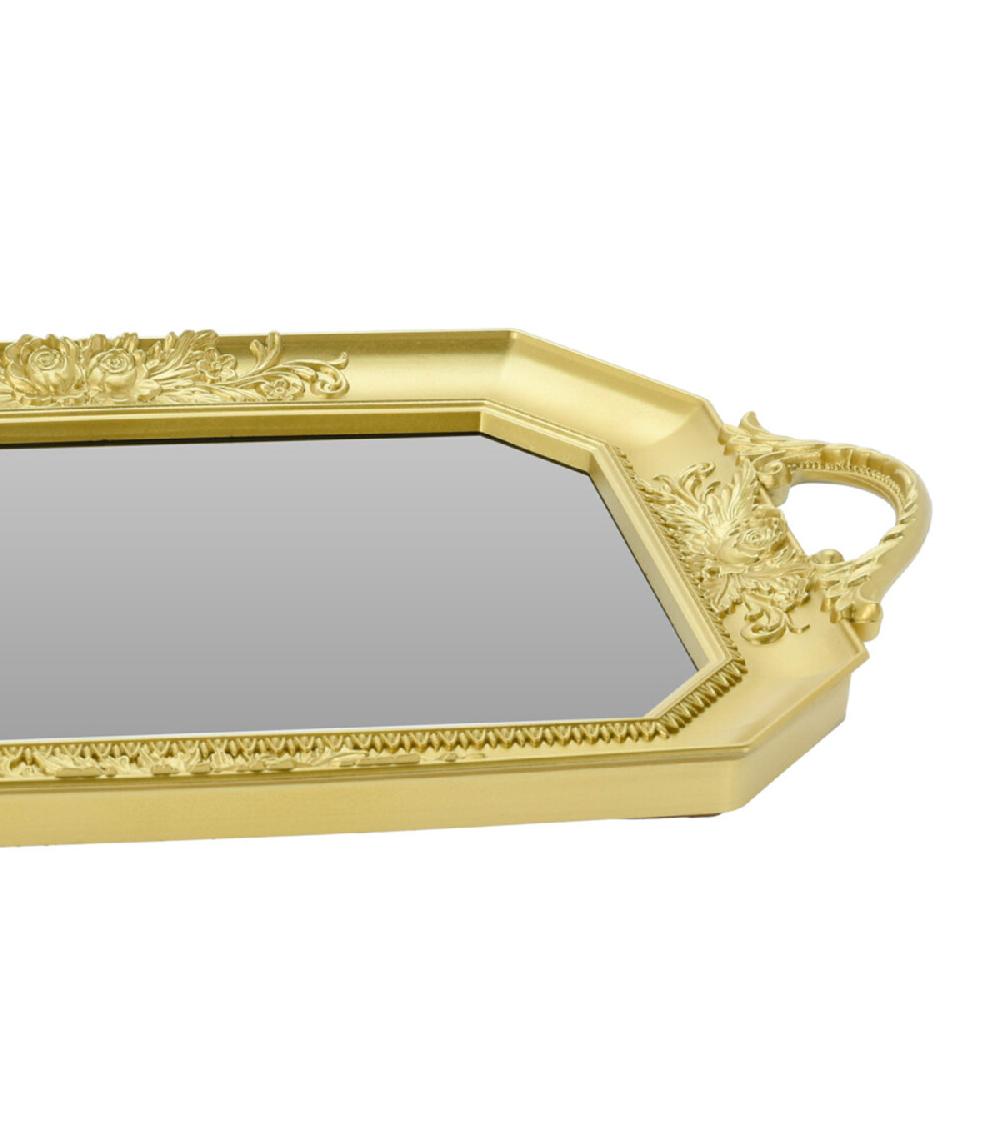 Wadiga Plateau En Plastique Doré Et Verre 39.5x24.5x3.5cm