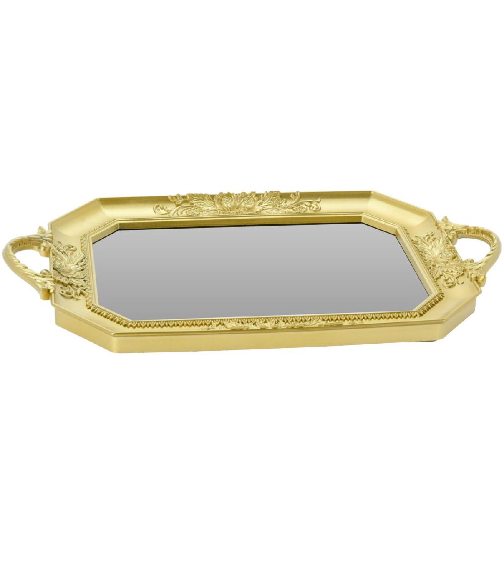 wadiga Plateau en plastique doré et verre 39.5x24.5x3.5cm
