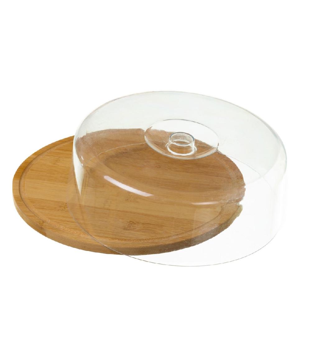 Wadiga Plateau Fromage Bambou Rond Et Cloche Acrylique