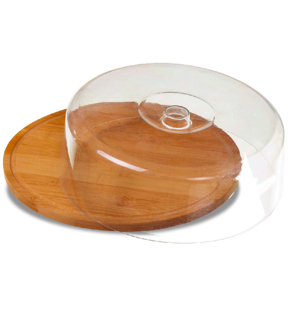 Wadiga Plateau Fromage Rond Bambou Et Cloche Acrylique 28x28x10cm