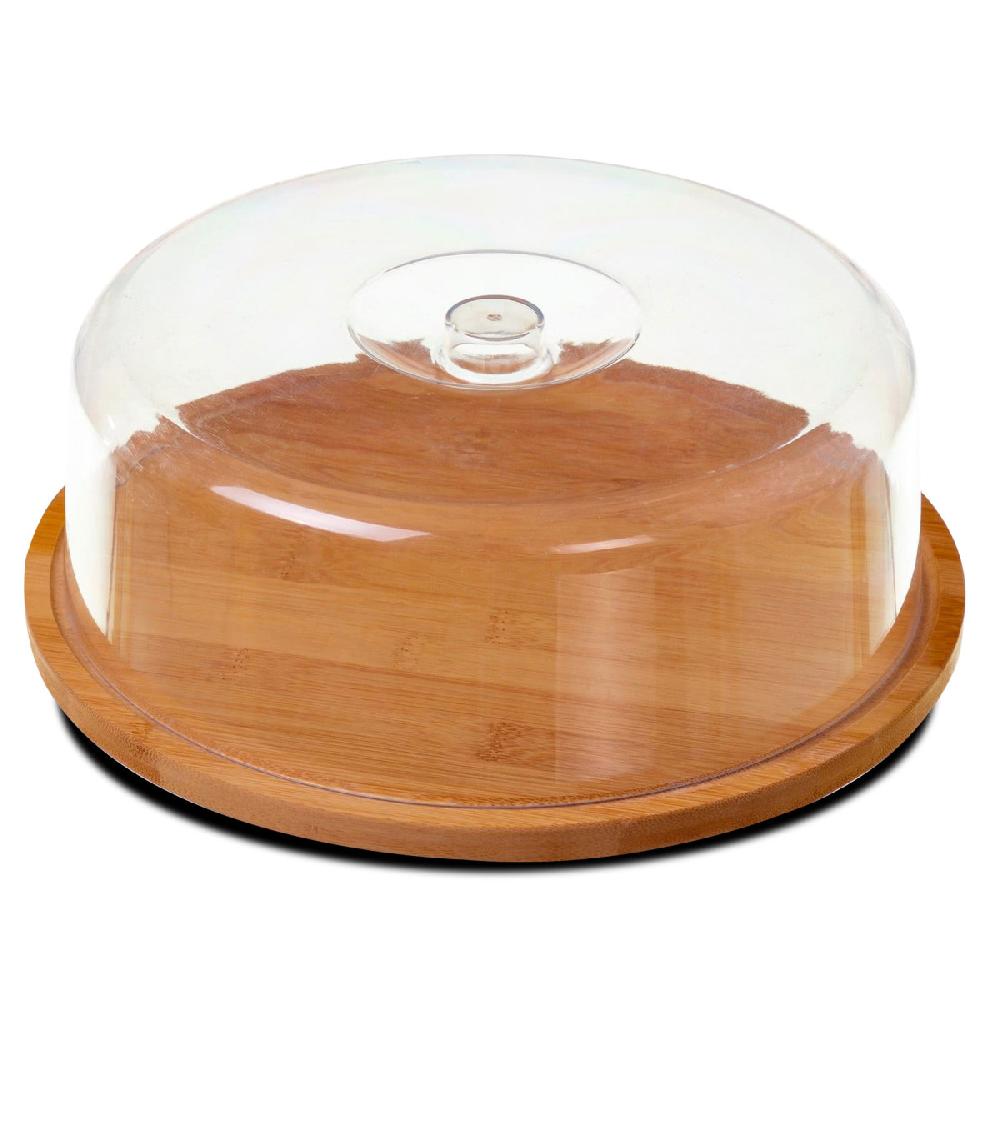 wadiga Plateau fromage rond bambou et cloche acrylique 28x28x10cm