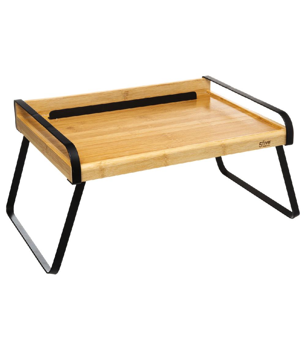 wadiga Plateau petit déjeuner au lit en bambou et métal noir - 51x37.5x26.5cm