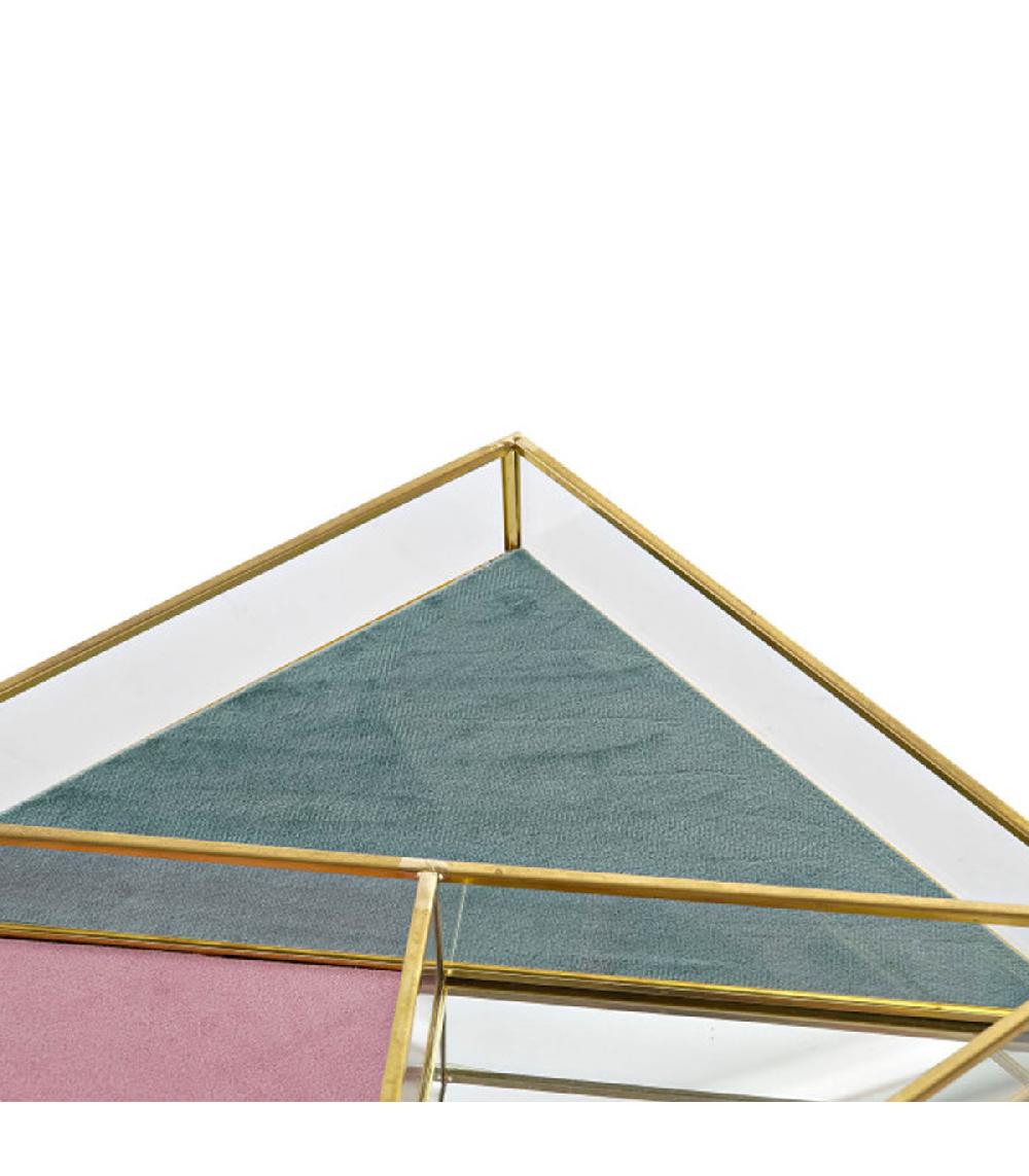 Wadiga Plateau Rangement Bijoux En Métal Doré Velours Et Miroir 20x20x3.5cm