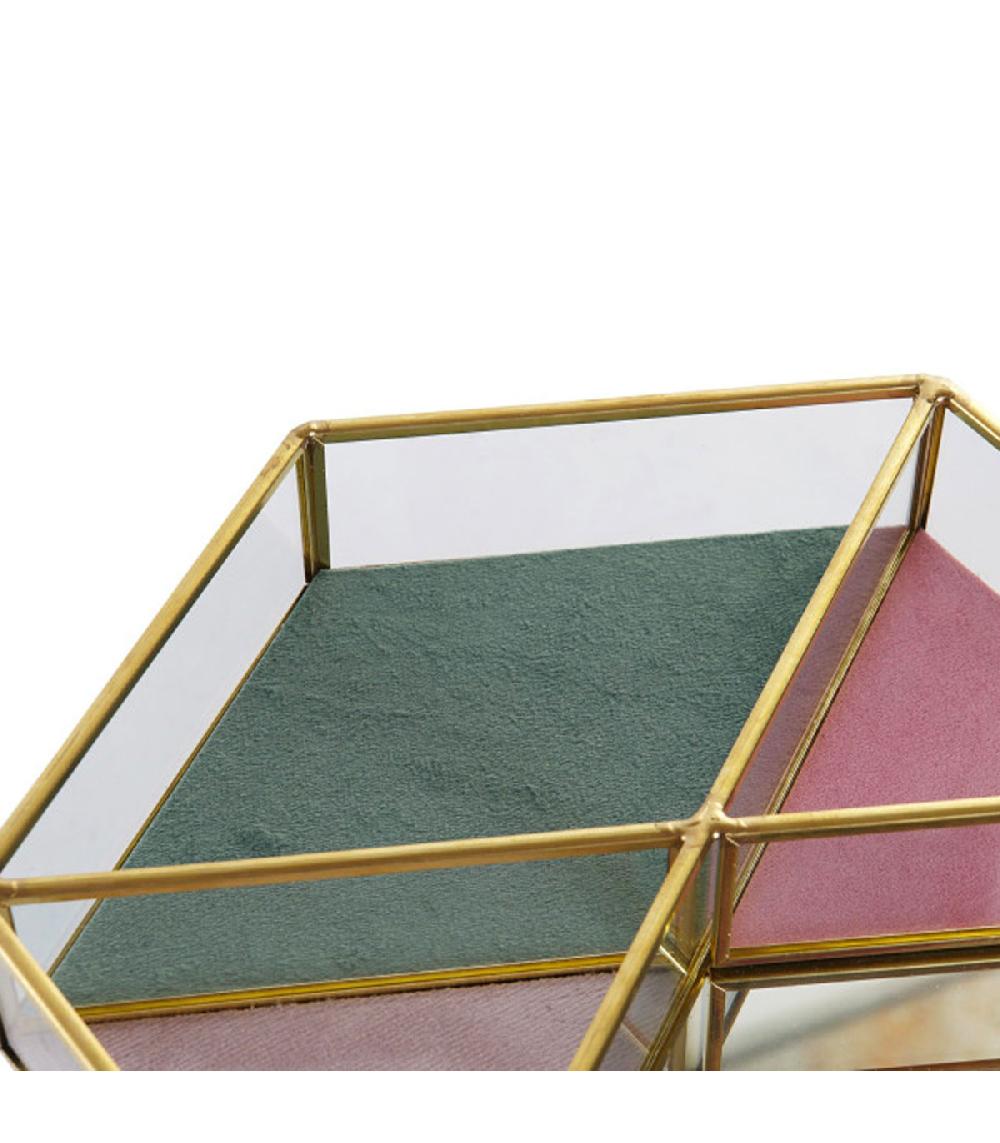Wadiga Plateau Rangement Bijoux En Métal Doré Velours Et Miroir 23.5x20.5x4cm