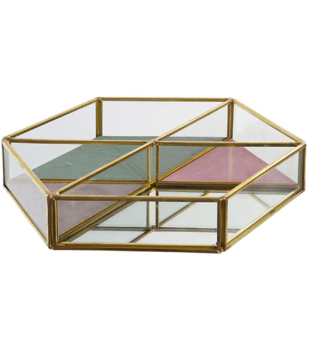 wadiga Plateau rangement bijoux en métal doré velours et miroir 23.5x20.5x4cm