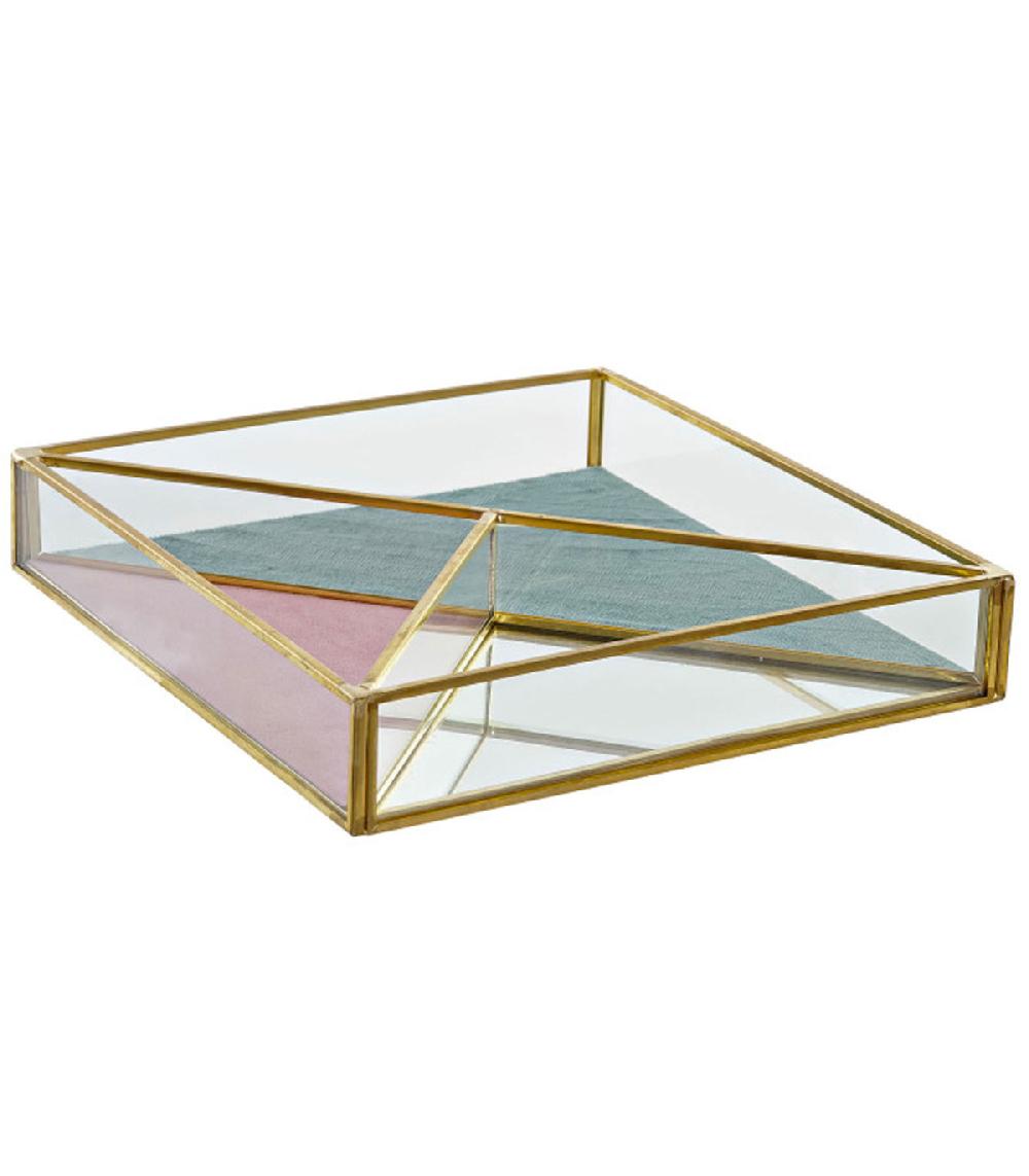 wadiga Plateau rangement bijoux en métal doré velours et miroir 20x20x3.5cm