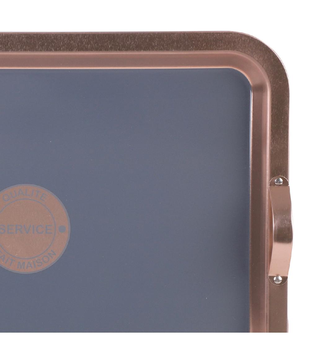 Wadiga Plateau Rectangulaire En Métal Gris Et Cuivre Avec Anses 30x40cm