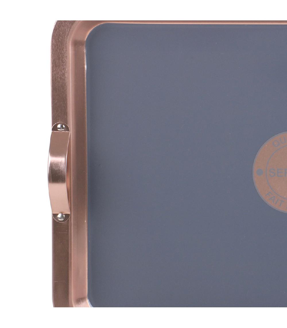 Wadiga Plateau Rectangulaire En Métal Gris Et Cuivre Avec Anses 30x40cm