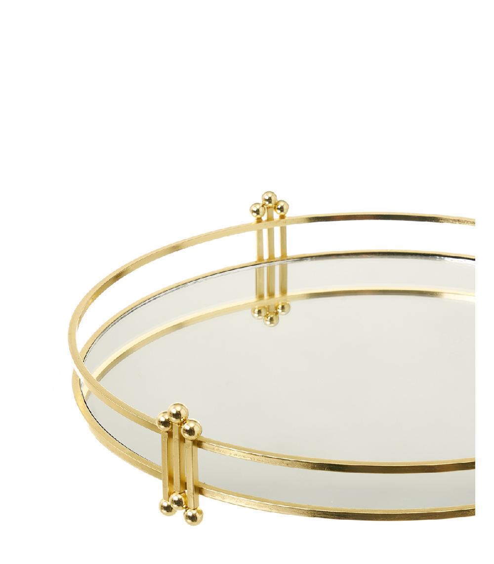 Wadiga Plateau Rond En Métal Doré Et Miroir - 30x30x5cm
