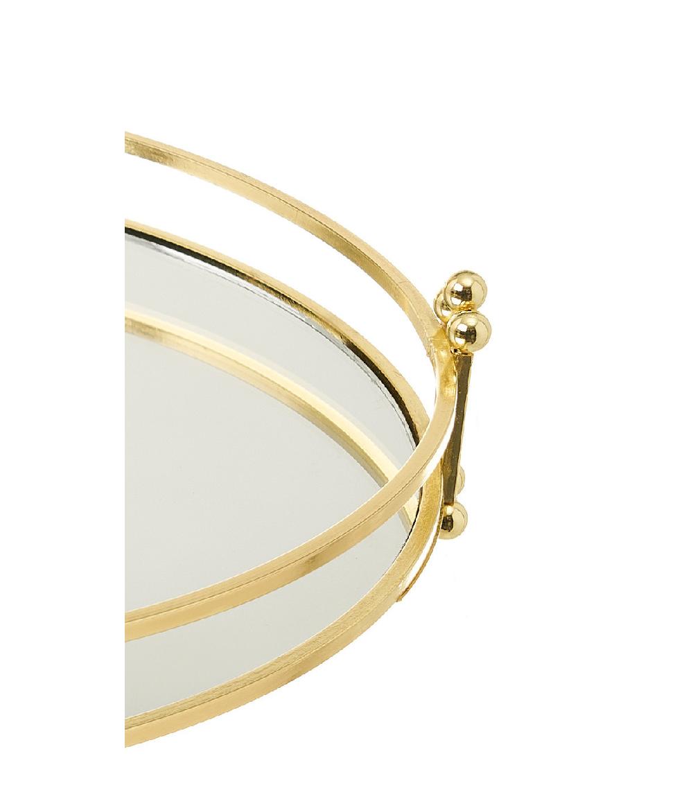 Wadiga Plateau Rond En Métal Doré Et Miroir - 30x30x5cm