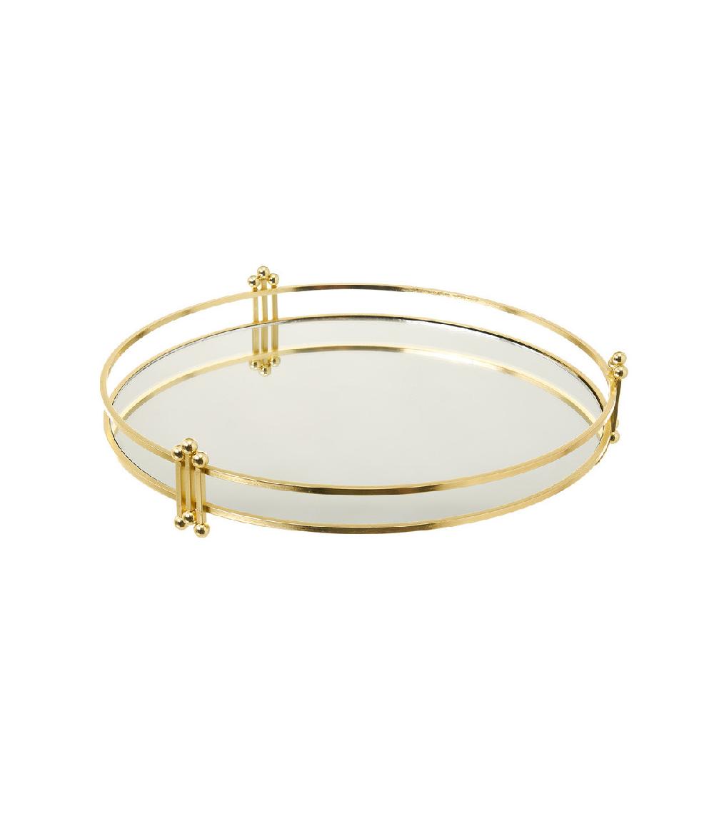 wadiga Plateau Rond en Métal Doré et Miroir - 30x30x5cm