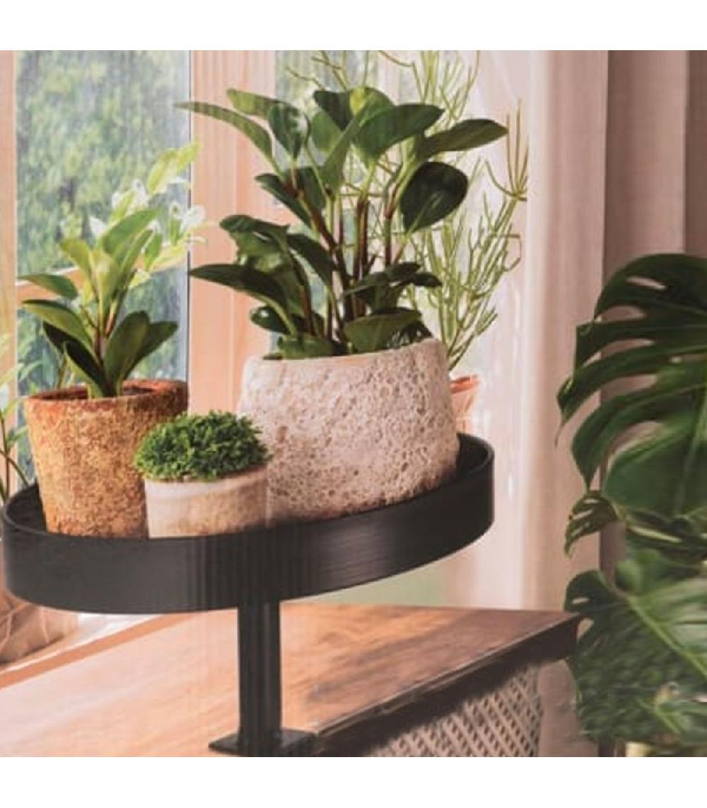 Wadiga Plateau Sur Pied Rond Porte Plantes En Métal Noir 28x28x26cm