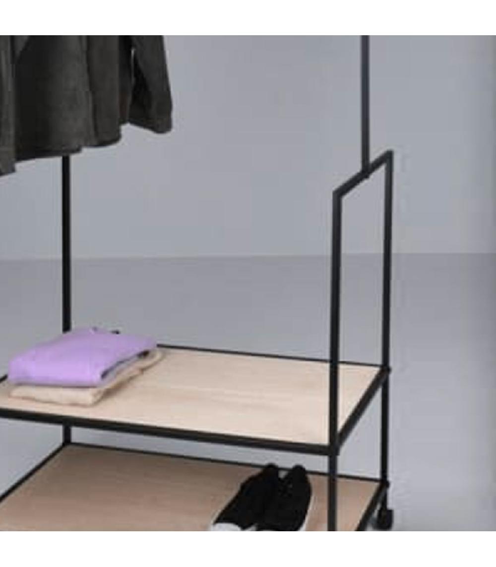 Wadiga Portant Vêtements Métal Noir Et étagères Bois 84x42.5x176cm