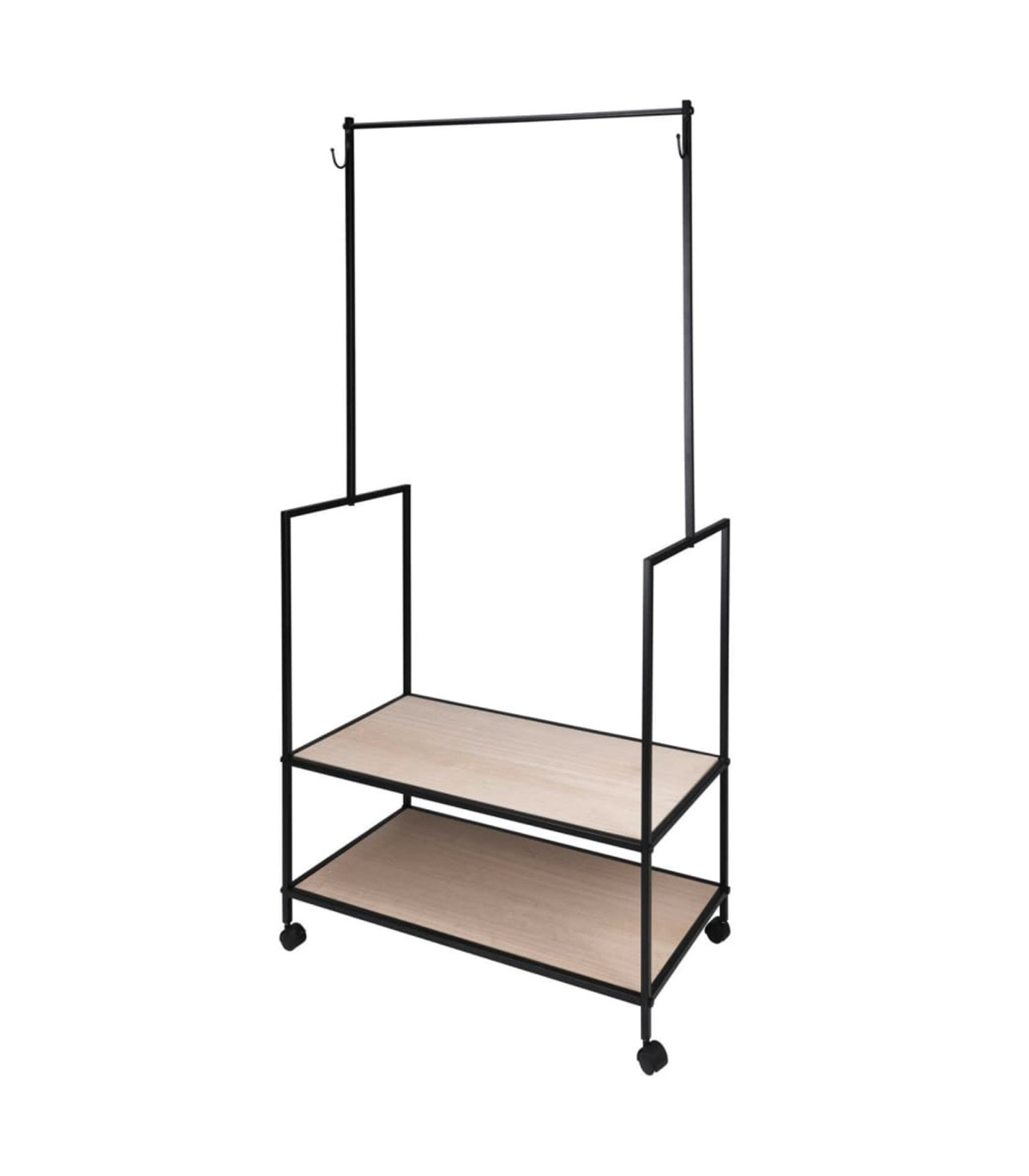 wadiga Portant vêtements métal noir et étagères bois 84x42.5x176cm