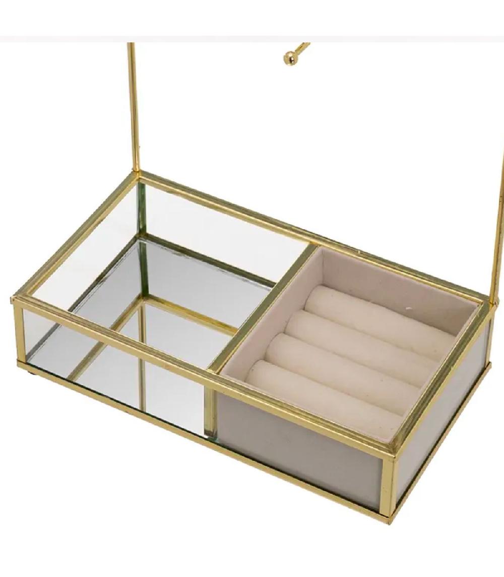 Wadiga Porte Bijoux Métal Doré Verre Et Miroir 18x10x29cm