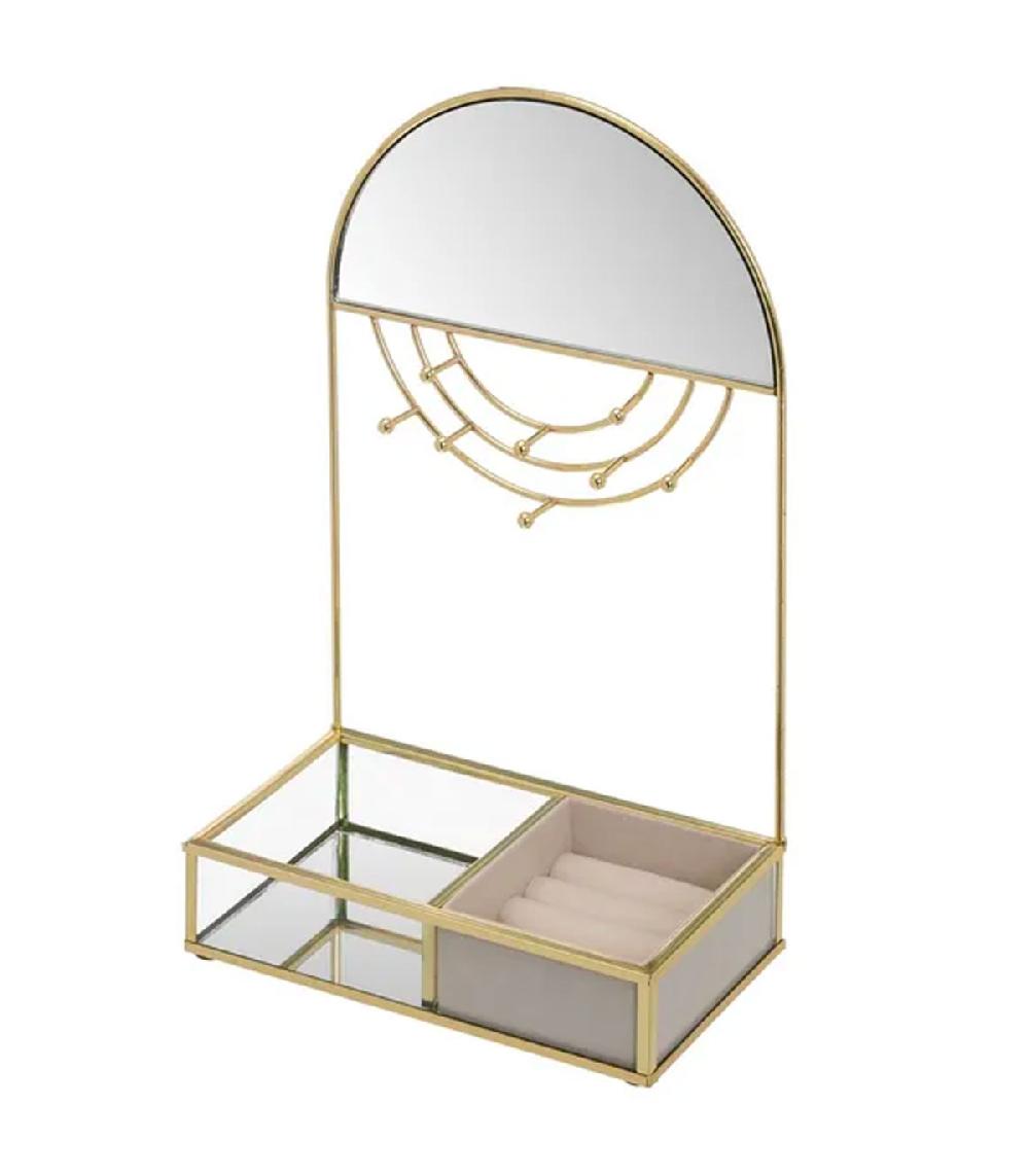 wadiga Porte bijoux métal doré verre et miroir 18x10x29cm