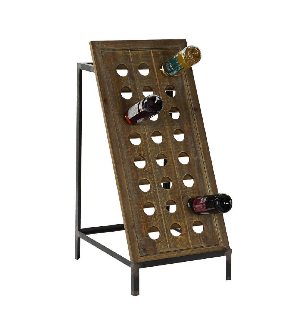 wadiga Porte Bouteilles Bois et Métal Noir - 24 Bouteilles