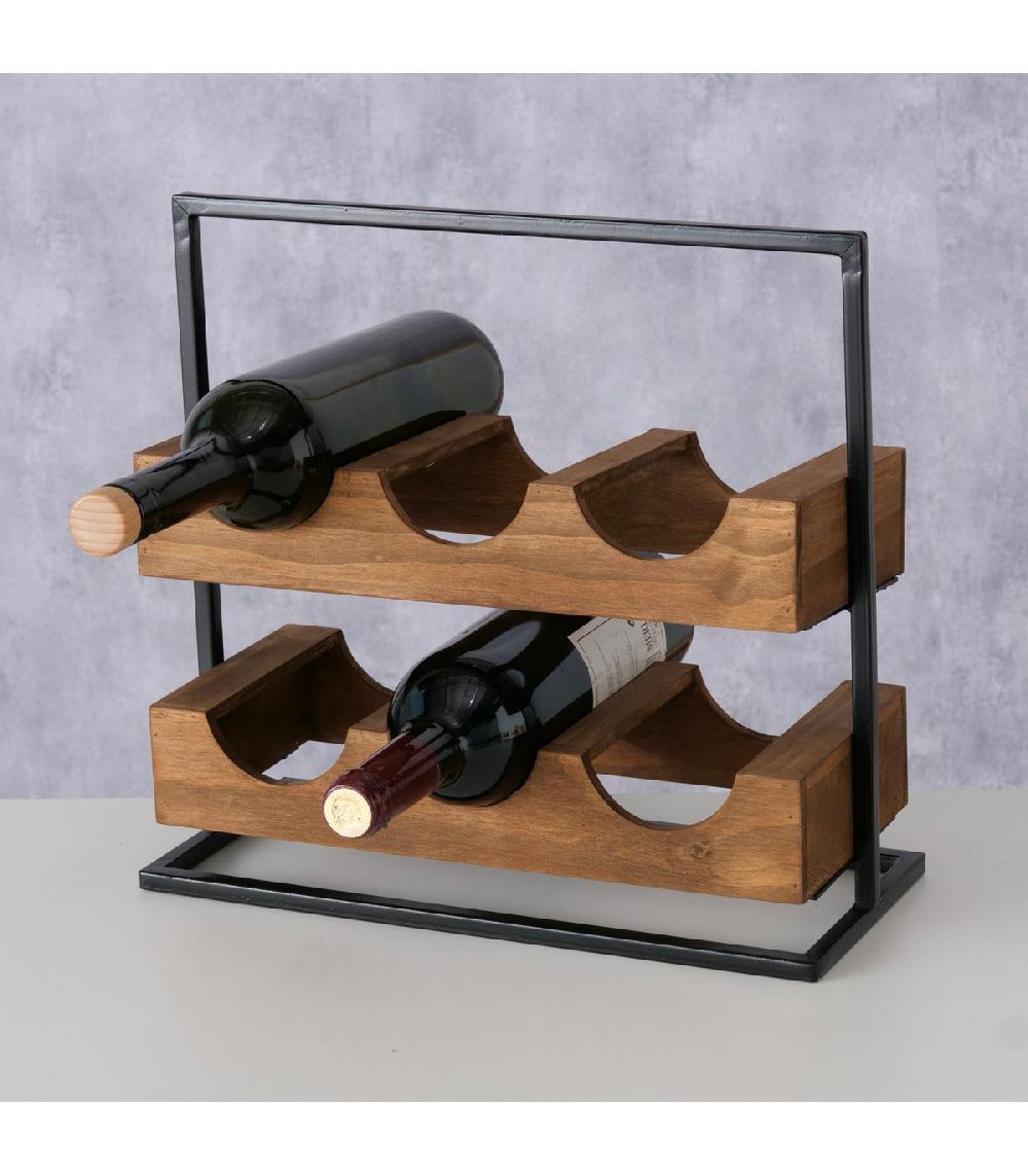 Wadiga Porte Bouteilles Bois Et Métal Noir 6 Bouteilles 36x15x33cm