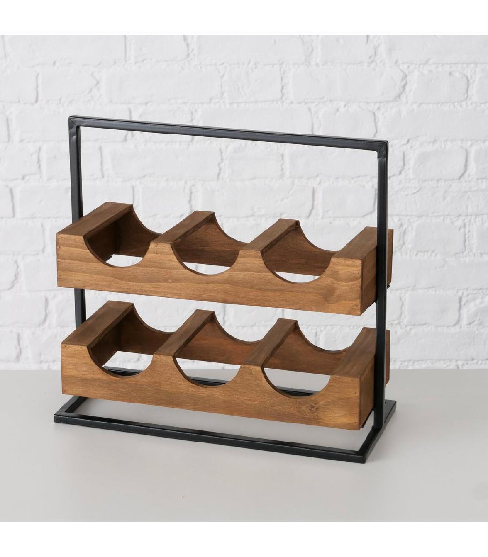 Wadiga Porte Bouteilles Bois Et Métal Noir 6 Bouteilles 36x15x33cm