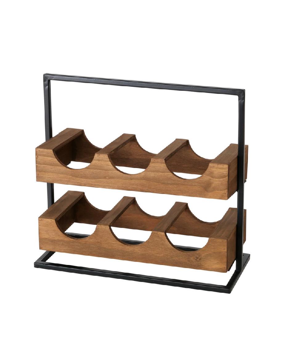 wadiga Porte bouteilles bois et métal noir 6 bouteilles 36x15x33cm