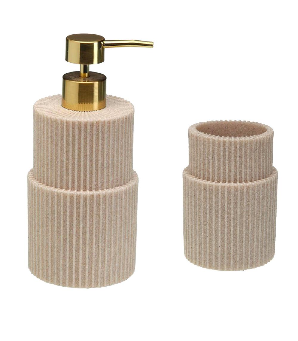 Wadiga Porte Brosse à Dents En Résine Beige Stries 7.5x7.5x10.5cm